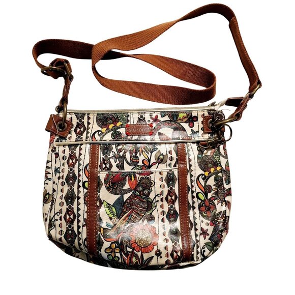 Sakroots Canvas Crossbody Bag With Multicolor Owl & Floral Print Adjustable Stra - Picture 1 of 11